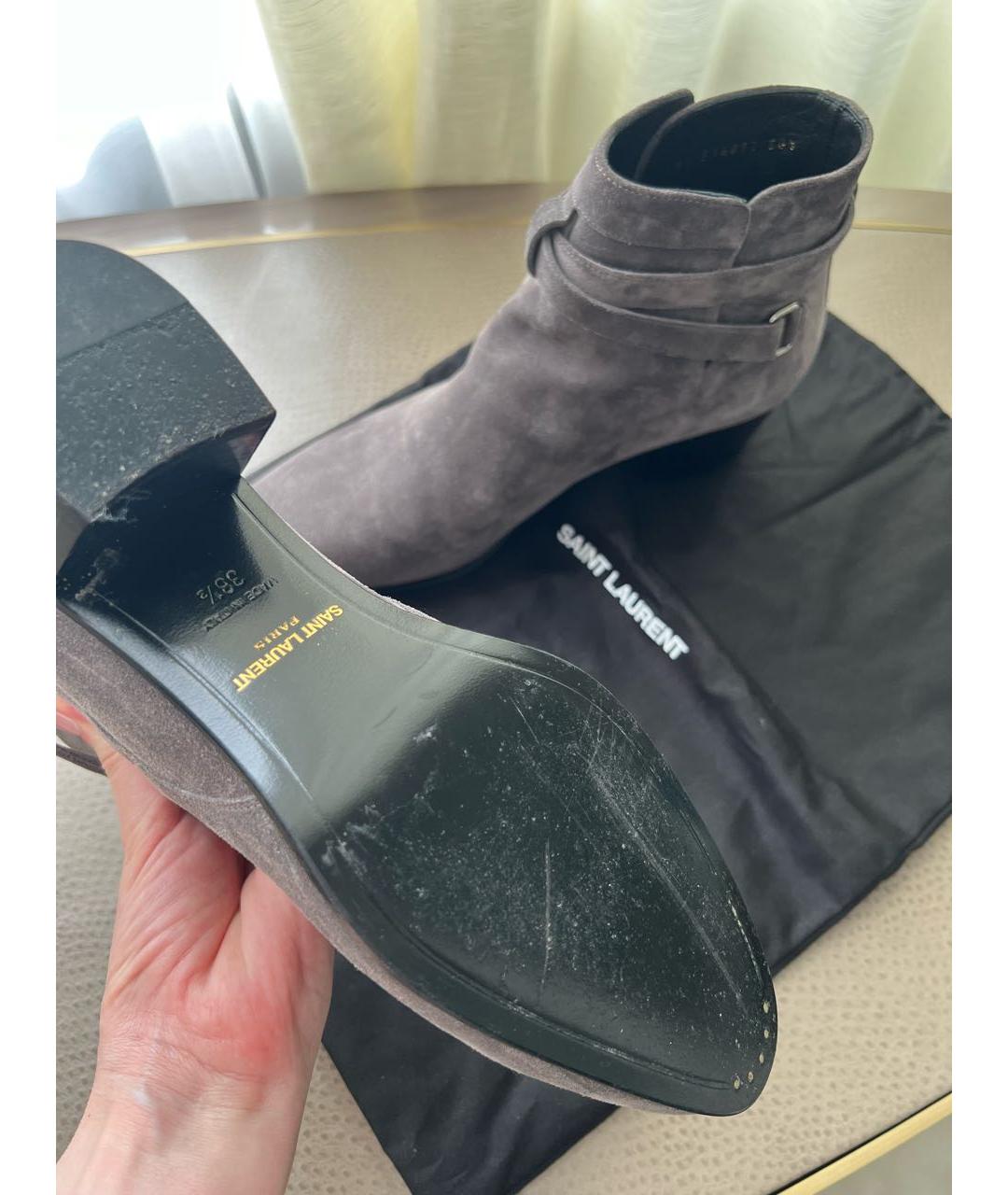 SAINT LAURENT Серые замшевые ботильоны, фото 5