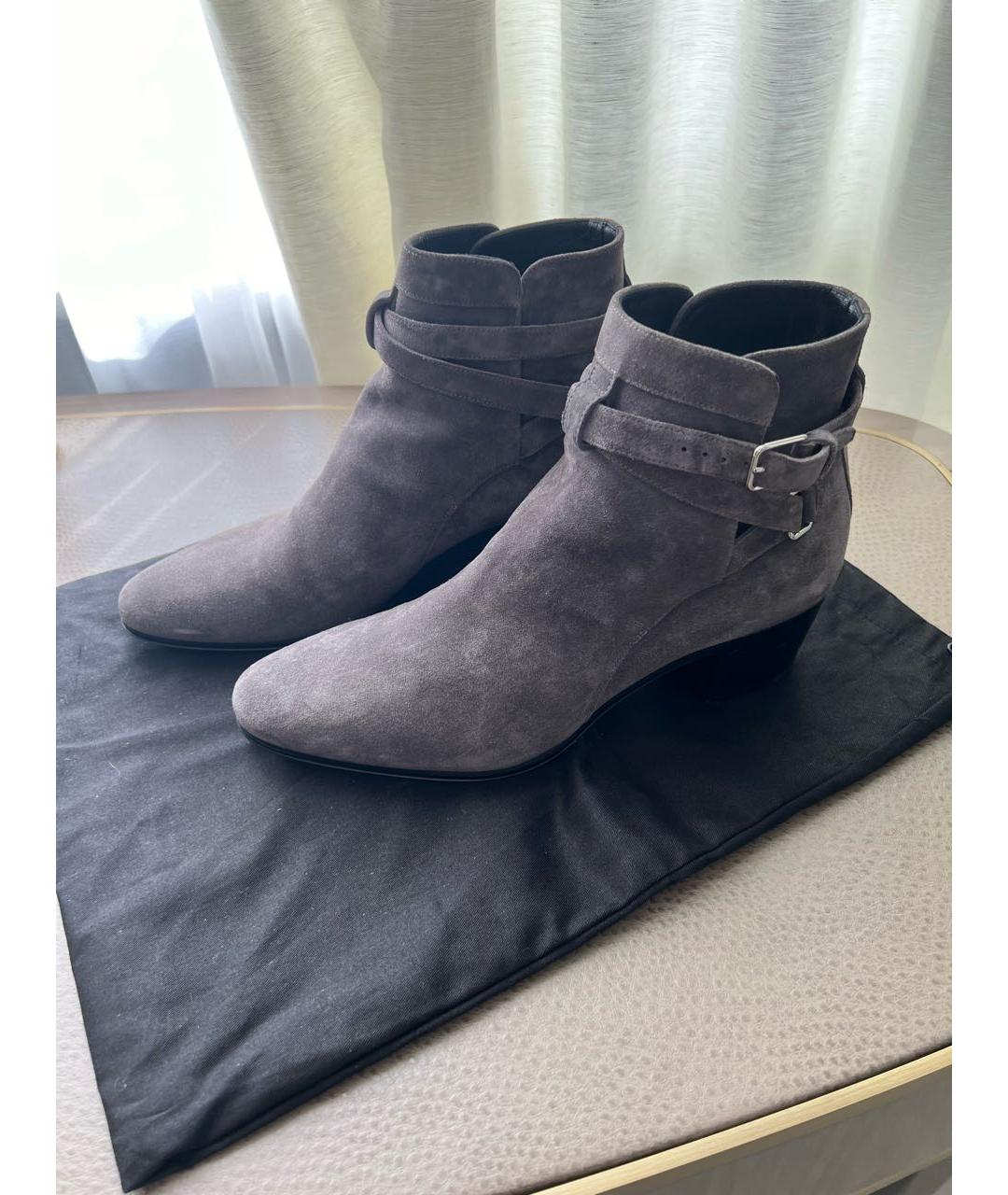 SAINT LAURENT Серые замшевые ботильоны, фото 2