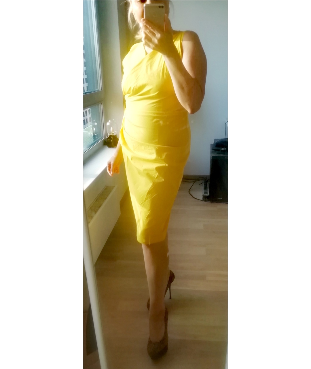 MAX MARA Желтое хлопко-эластановое повседневное платье, фото 5