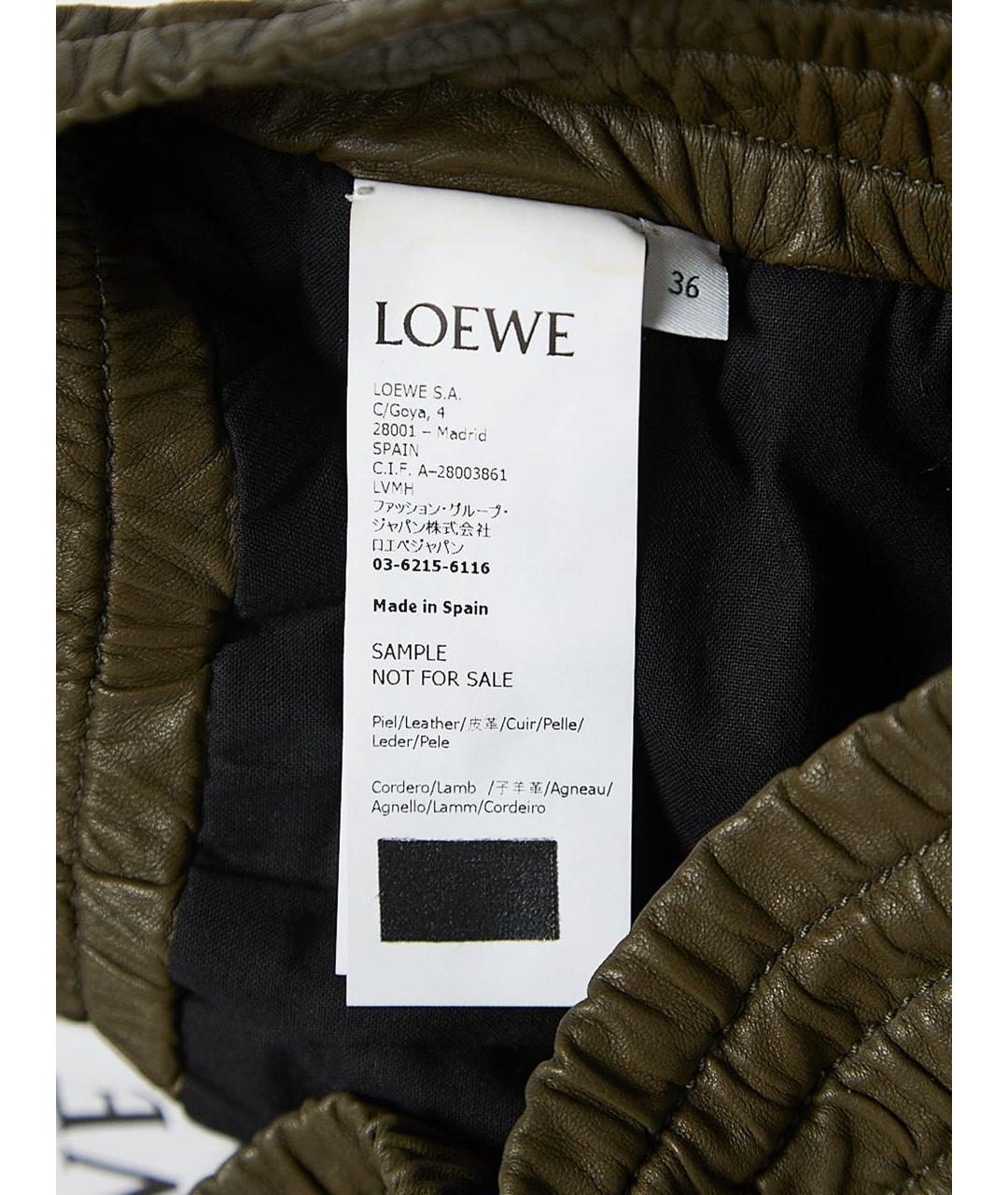 LOEWE Хаки кожаные шорты, фото 3