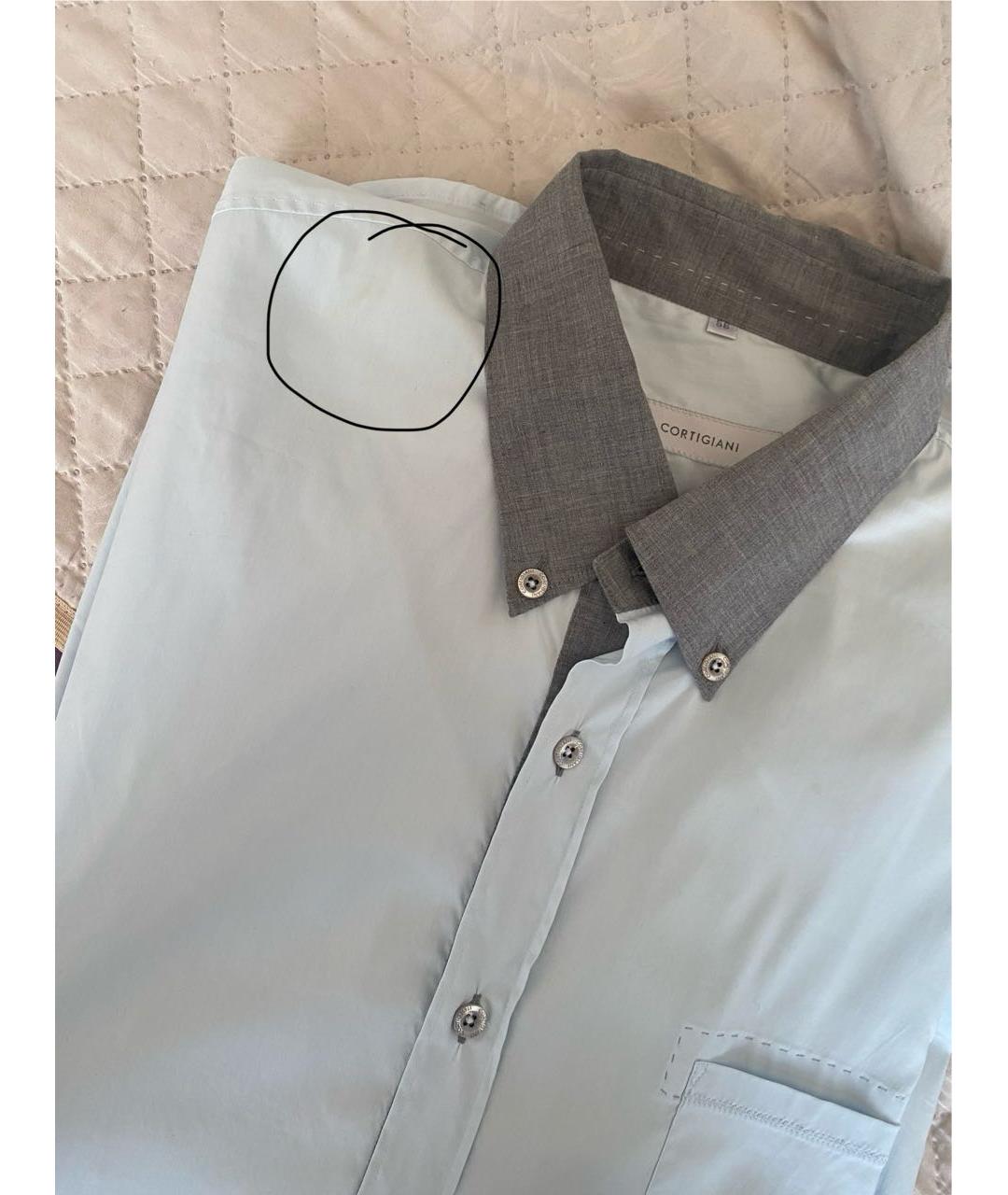 CORTIGIANI Голубая хлопковая кэжуал рубашка, фото 6