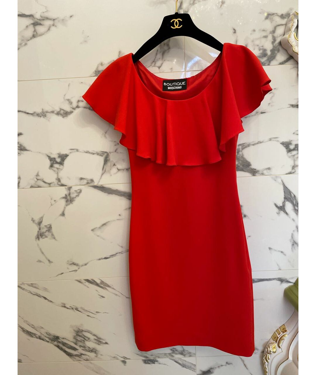BOUTIQUE MOSCHINO Красное синтетическое коктейльное платье, фото 5