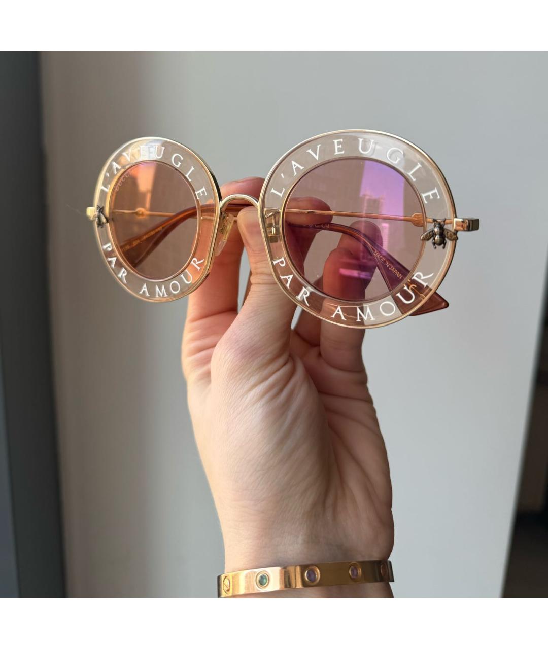 GUCCI Розовые пластиковые солнцезащитные очки, фото 2
