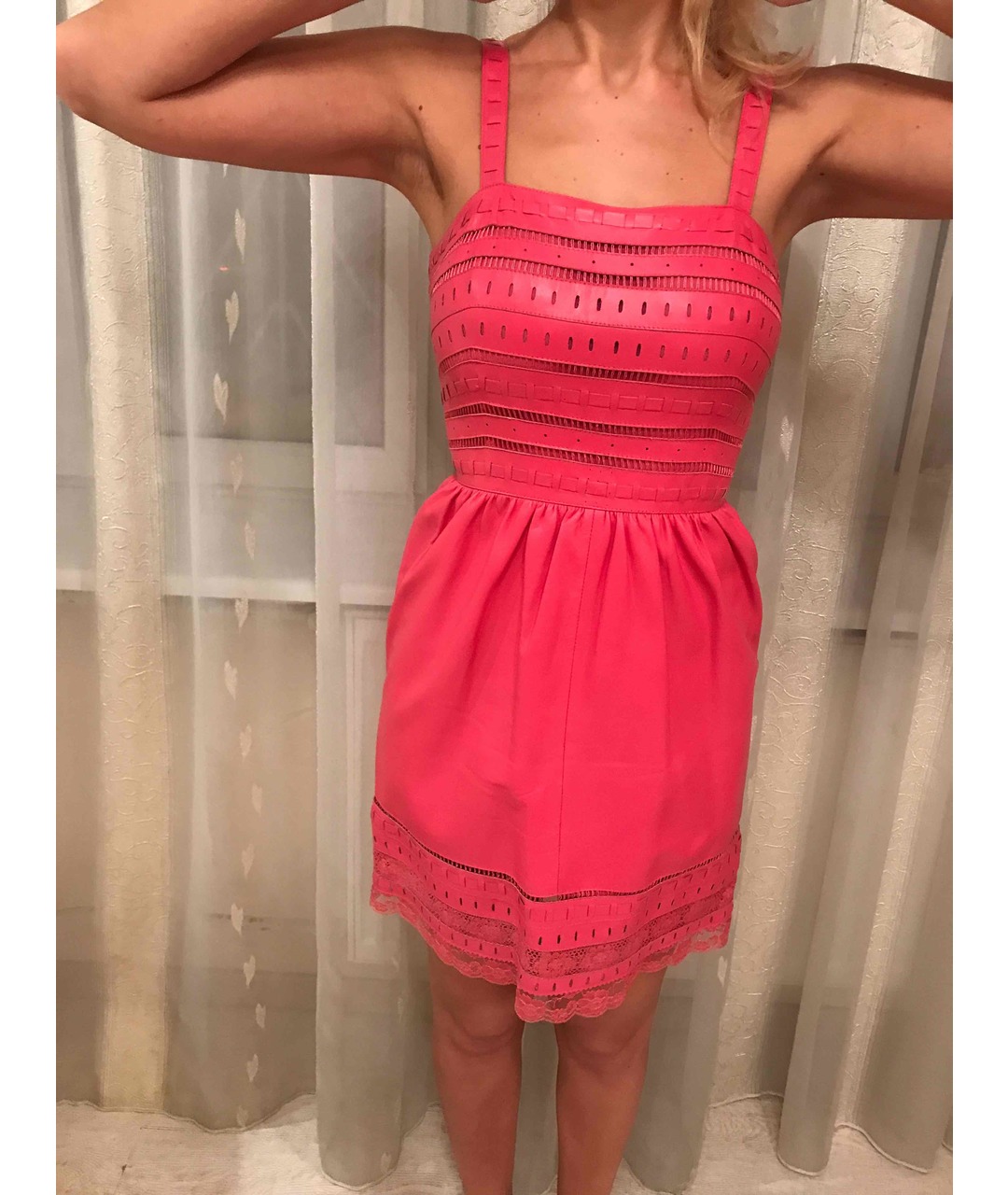 ROBERTO CAVALLI Розовое кожаное коктейльное платье, фото 3