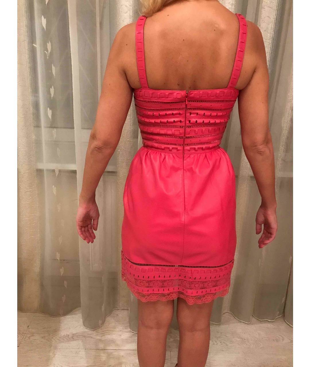 ROBERTO CAVALLI Розовое кожаное коктейльное платье, фото 2