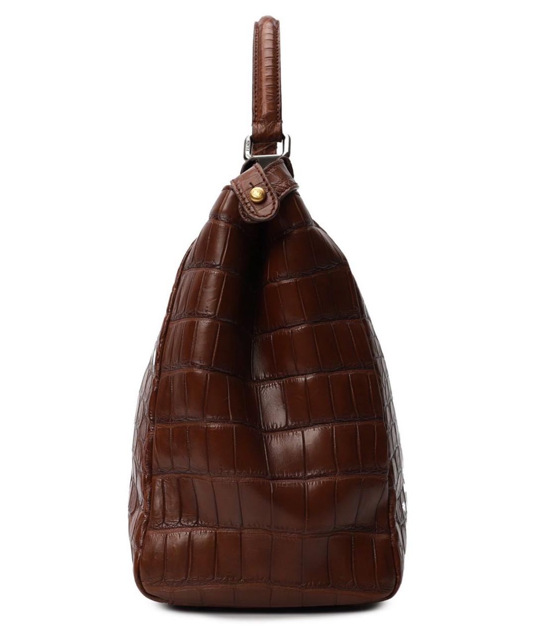 FENDI Коричневая сумка с короткими ручками из экзотической кожи, фото 3