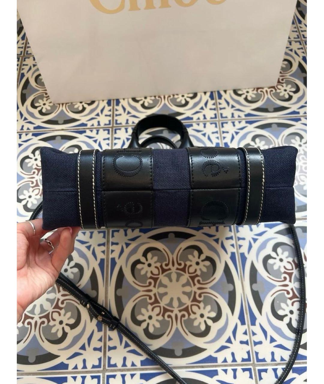 CHLOE Темно-синяя тканевая сумка с короткими ручками, фото 7