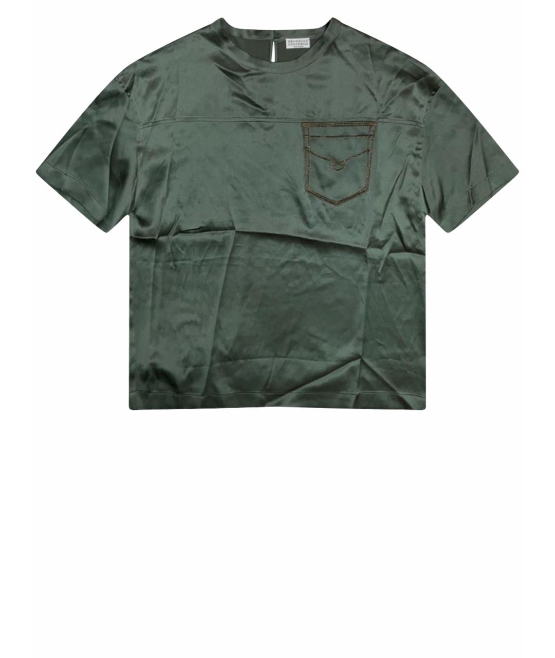 BRUNELLO CUCINELLI Зеленая шелковая футболка, фото 1