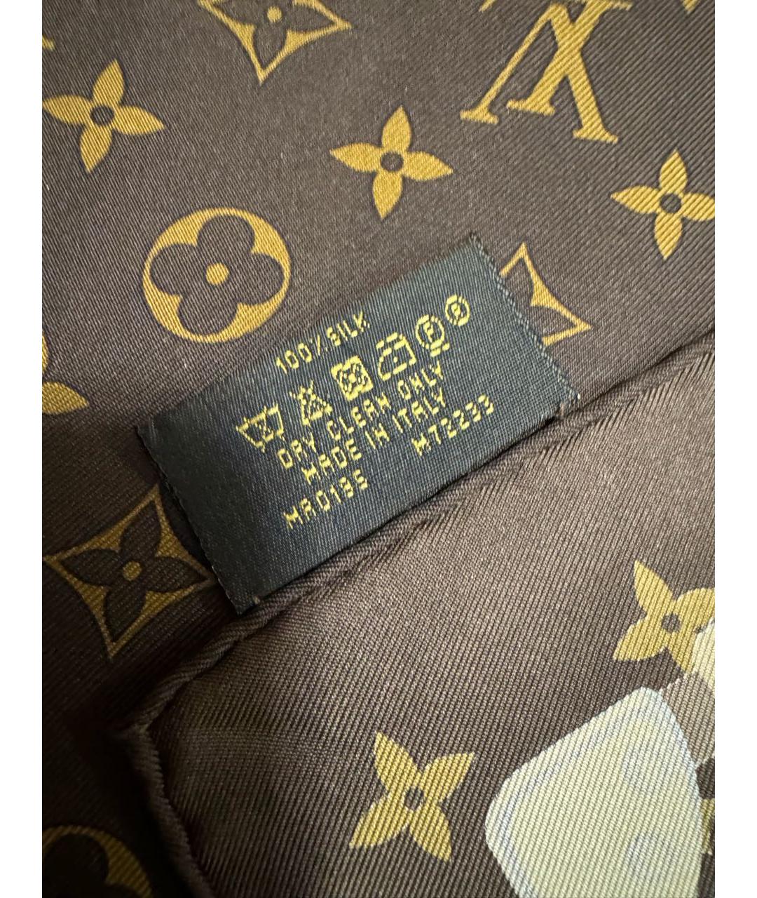 LOUIS VUITTON PRE-OWNED Коричневый шелковый платок, фото 3