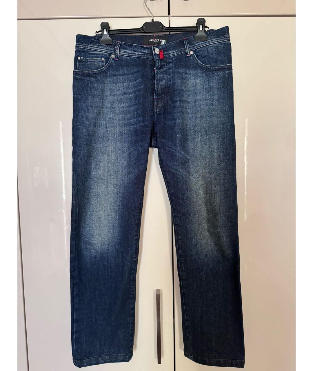 KITON Темно-синие хлопковые прямые джинсы, фото 7