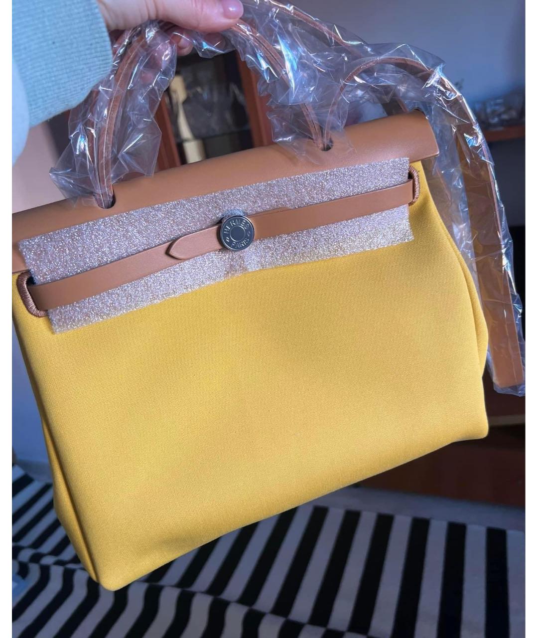 HERMES PRE-OWNED Желтая тканевая сумка с короткими ручками, фото 3