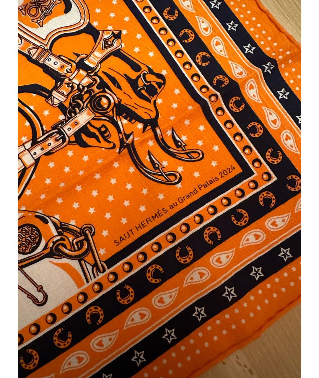 HERMES Оранжевый кашемировый шарф, фото 4