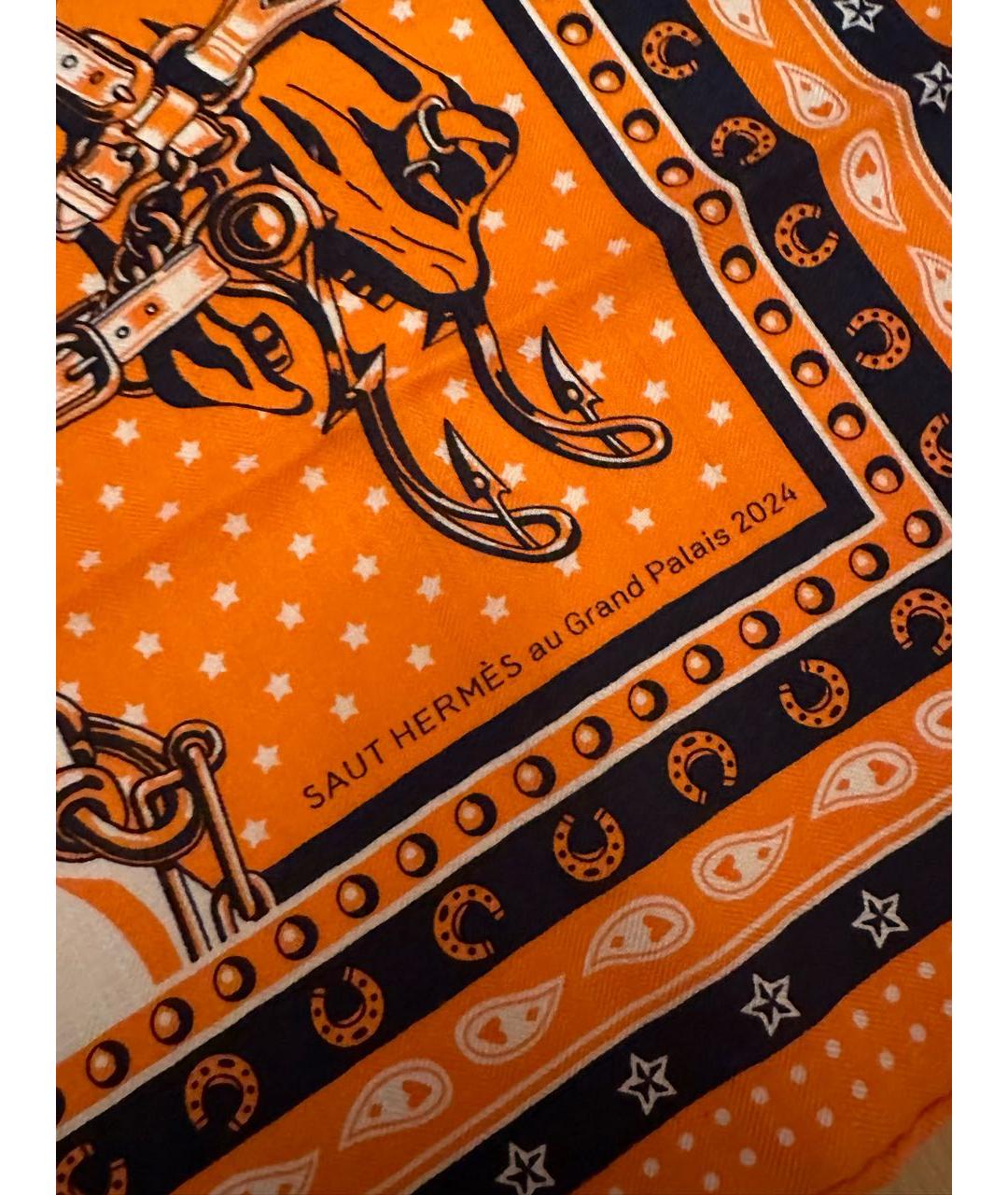 HERMES Оранжевый кашемировый шарф, фото 5