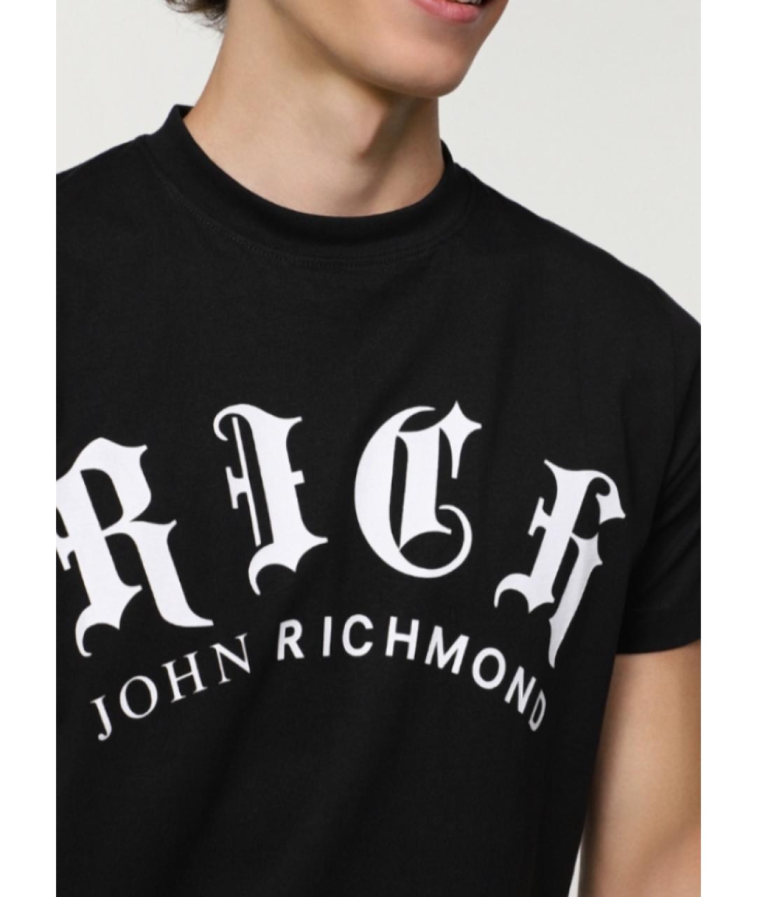 JOHN RICHMOND Черная хлопковая футболка, фото 3