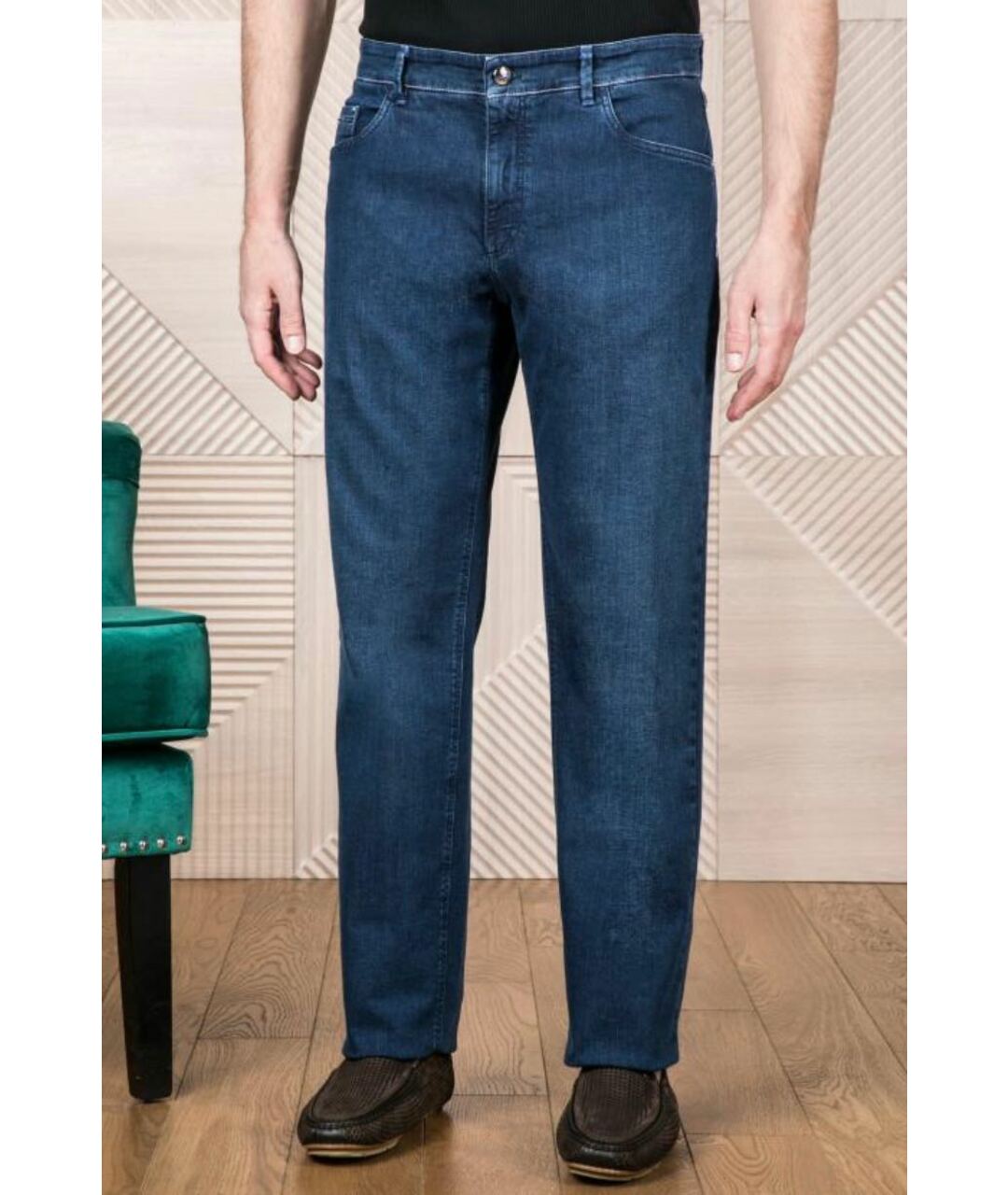 ZILLI Синие хлопко-эластановые прямые джинсы, фото 7