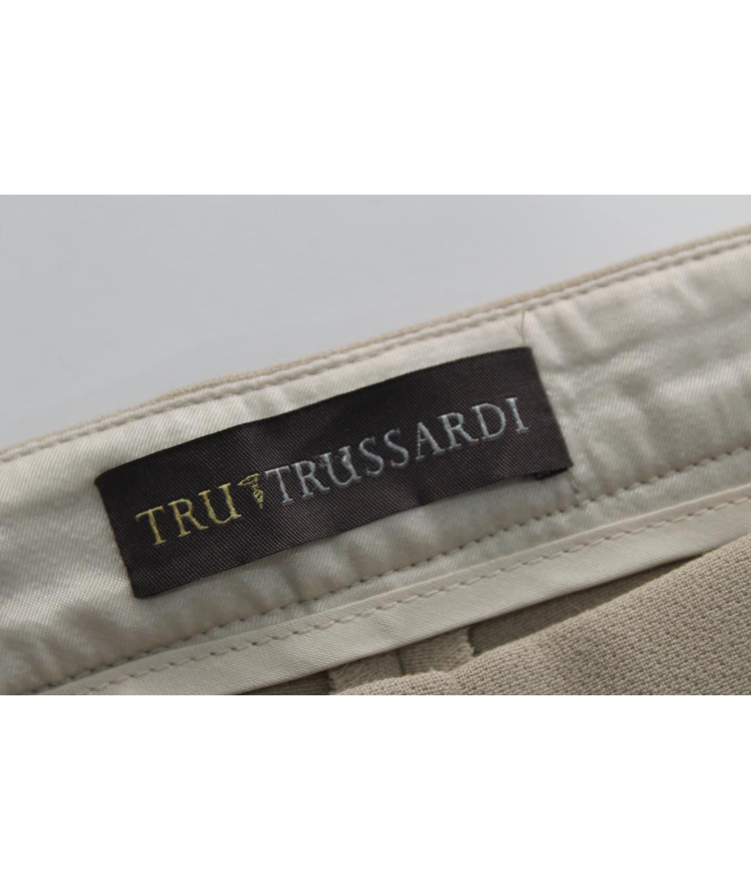 TRUSSARDI Бежевые полиэстеровые брюки широкие, фото 3
