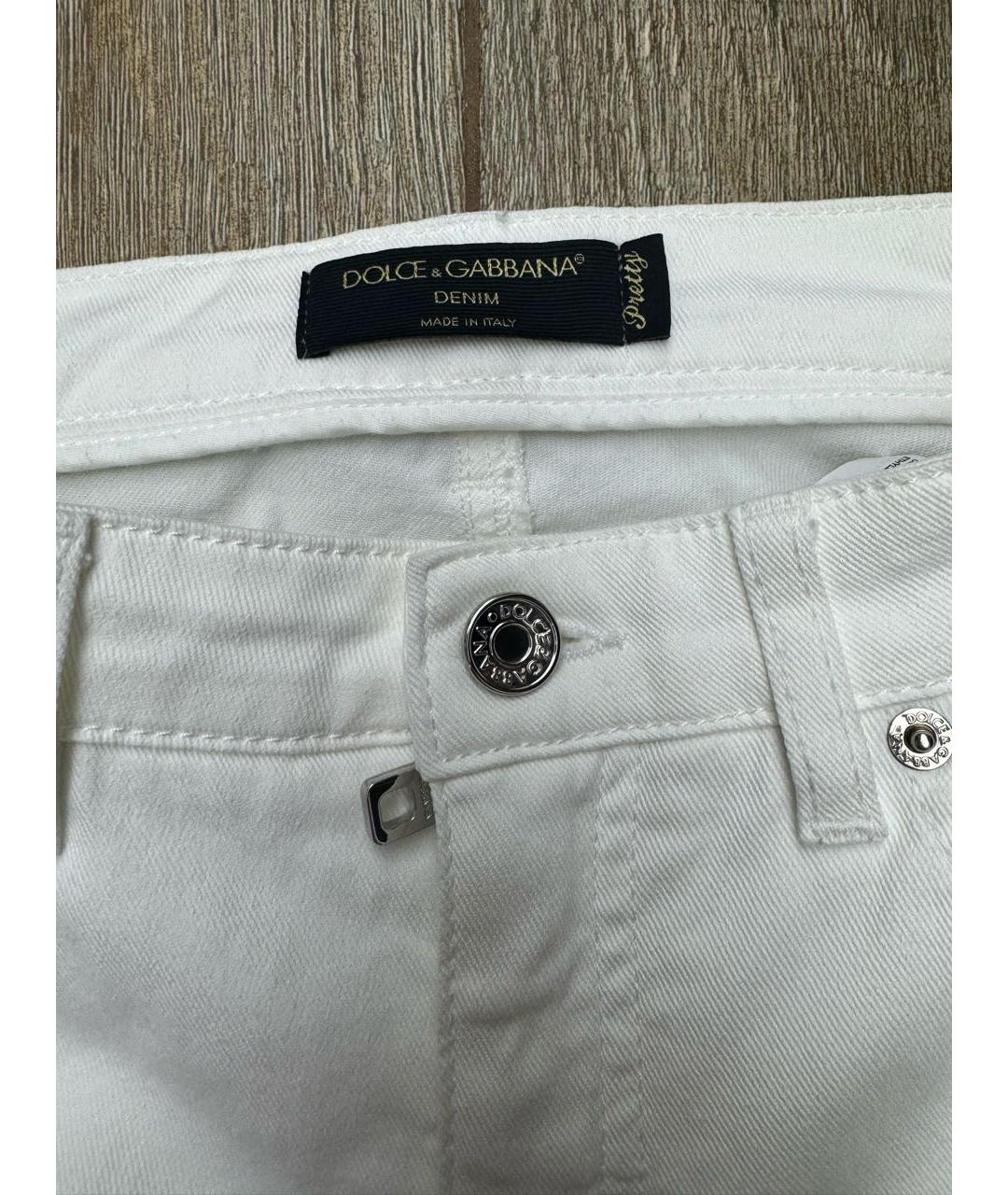 DOLCE&GABBANA Белые хлопко-эластановые джинсы слим, фото 6
