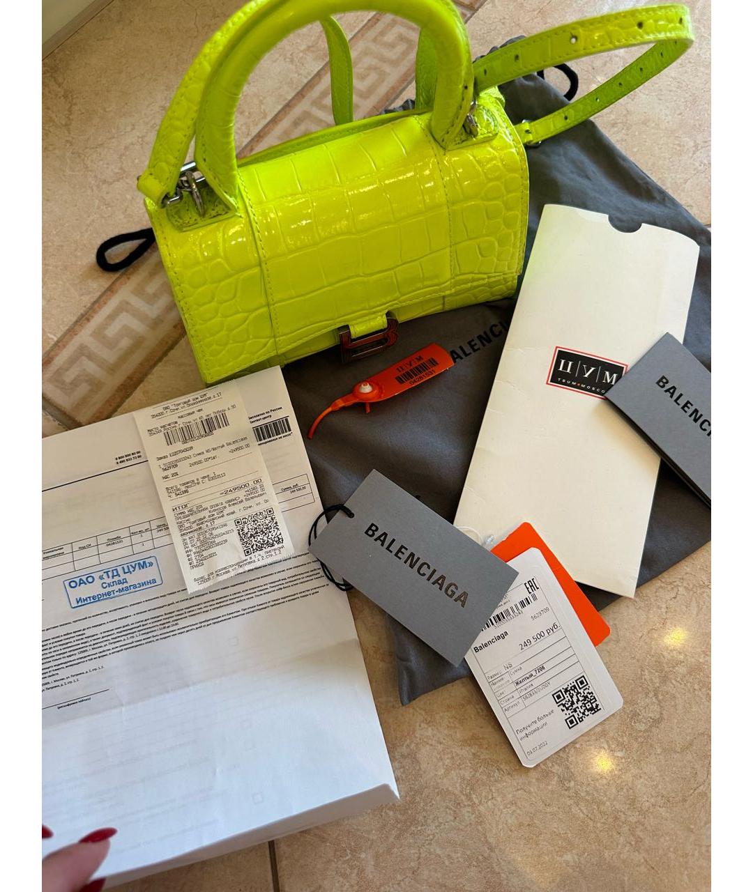 BALENCIAGA Желтая сумка через плечо из лакированной кожи, фото 5