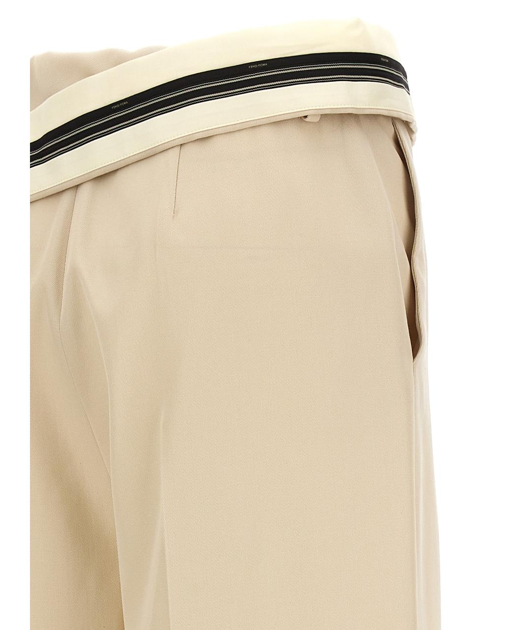FENDI Бежевые шерстяные прямые брюки, фото 4