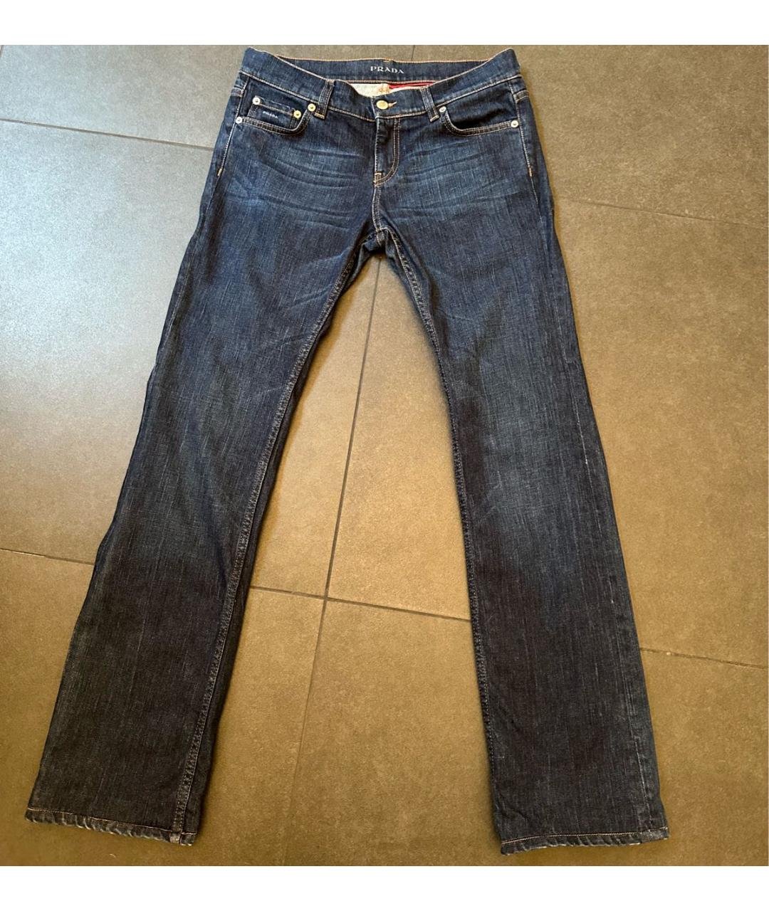 PRADA Темно-синие хлопковые прямые джинсы, фото 9