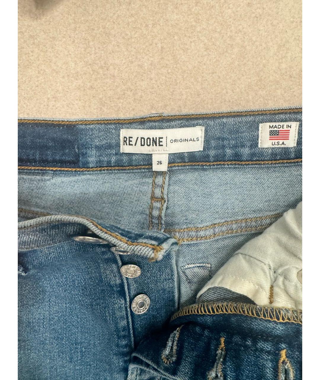RE/DONE Голубые хлопко-полиэстеровые джинсы слим, фото 3