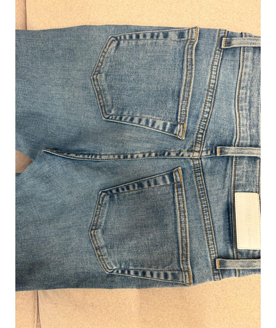 RE/DONE Голубые хлопко-полиэстеровые джинсы слим, фото 4