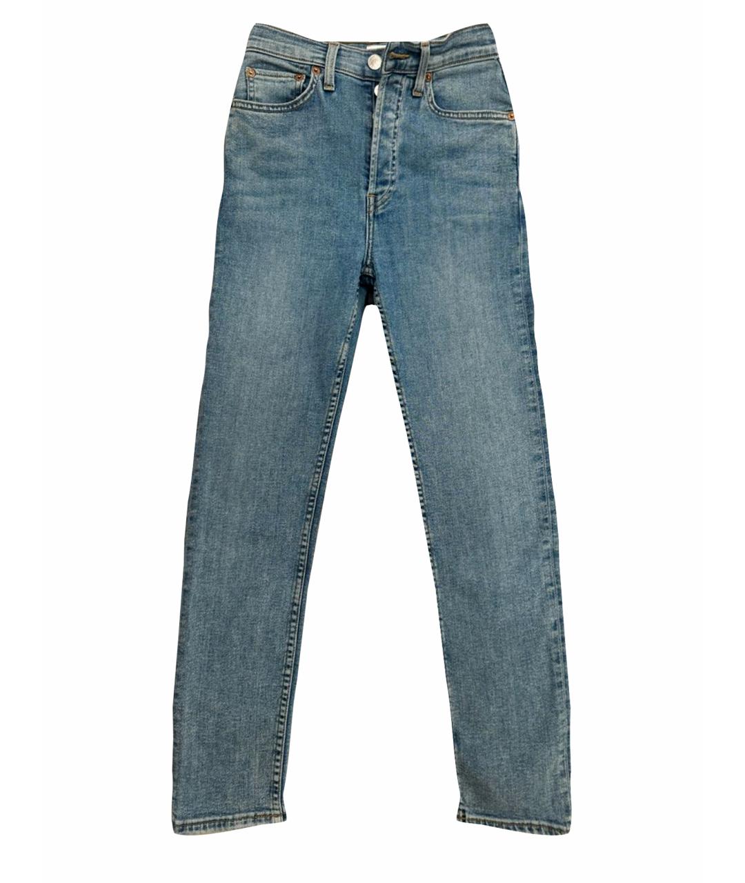 RE/DONE Голубые хлопко-полиэстеровые джинсы слим, фото 1