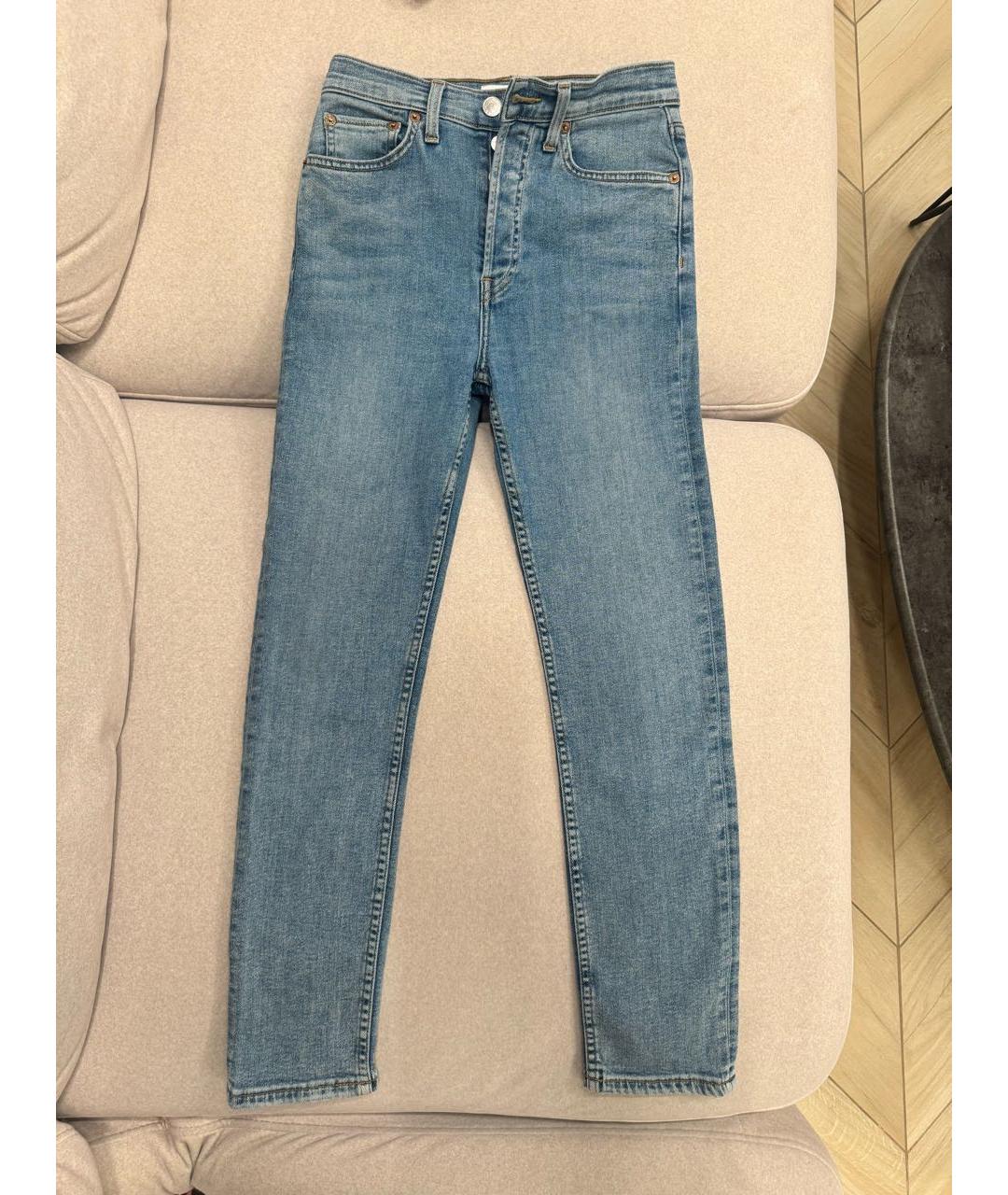 RE/DONE Голубые хлопко-полиэстеровые джинсы слим, фото 5