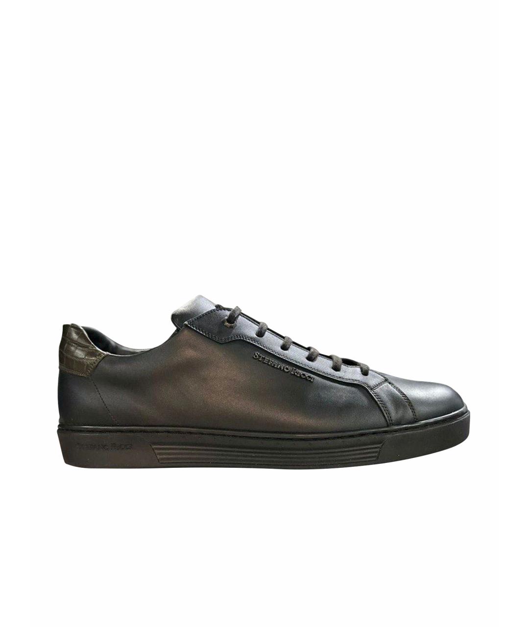STEFANO RICCI Черные кожаные низкие кроссовки / кеды, фото 1