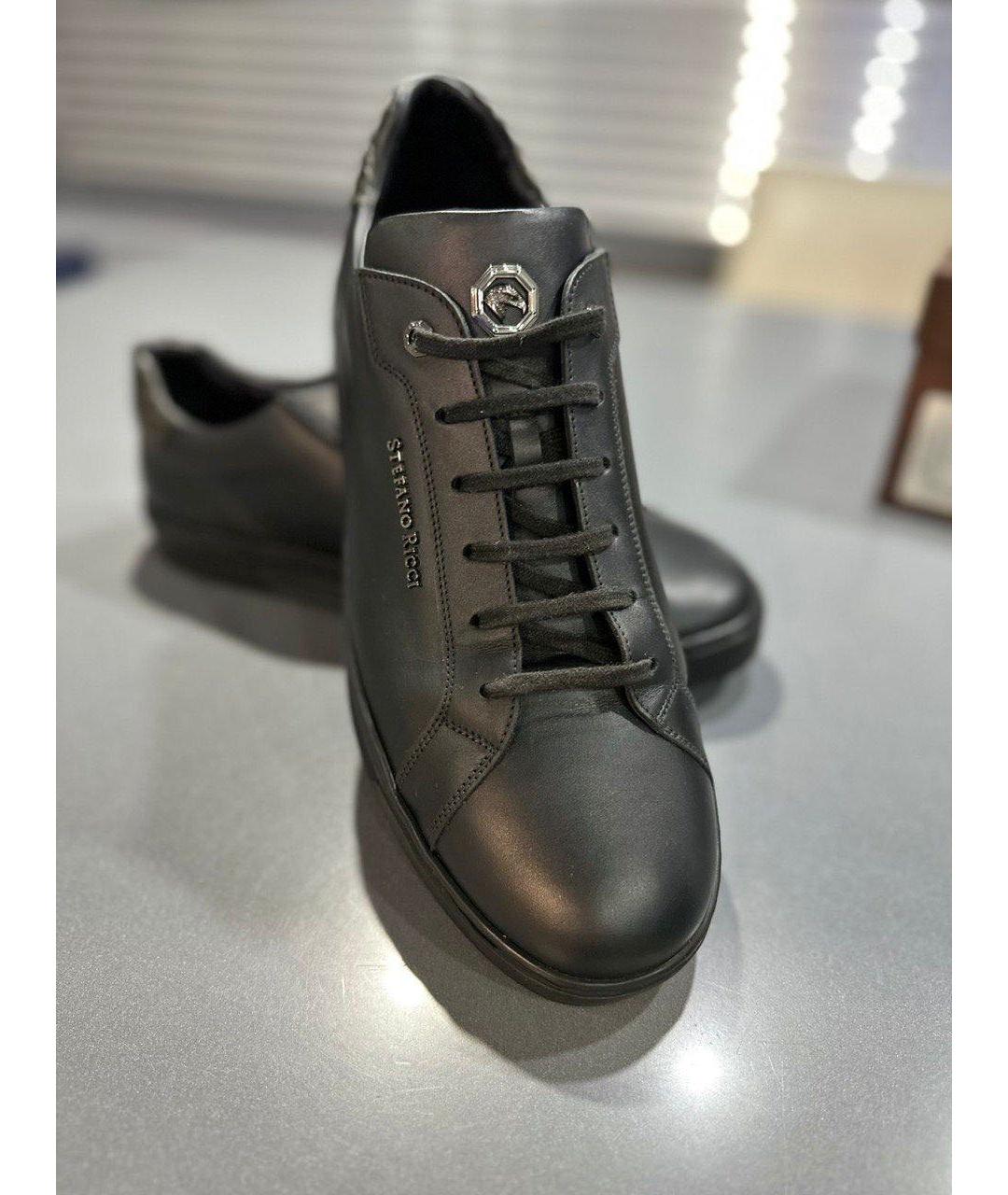 STEFANO RICCI Черные кожаные низкие кроссовки / кеды, фото 2