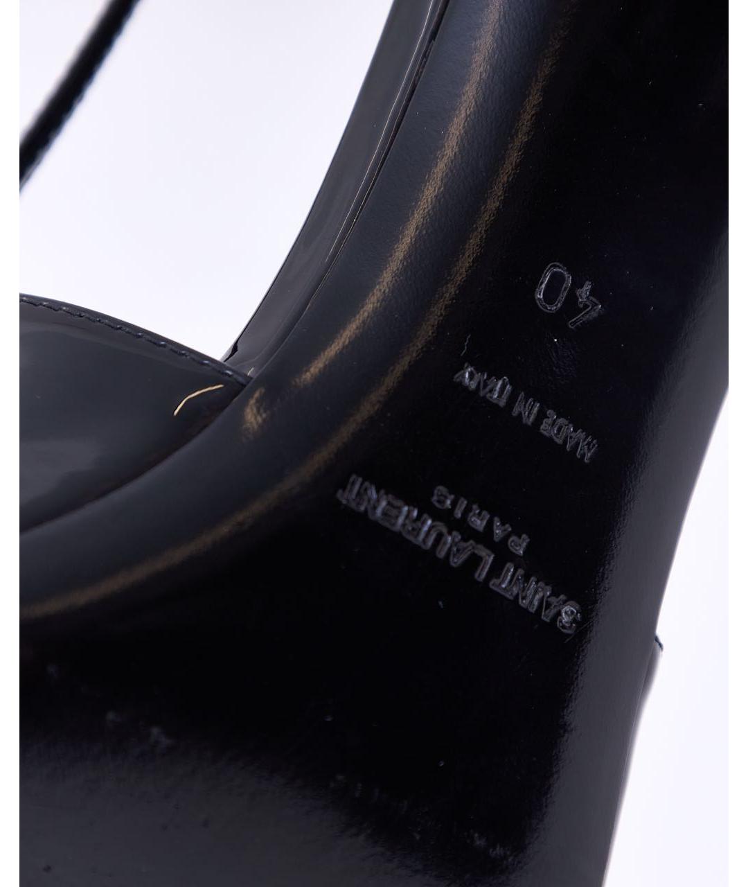 SAINT LAURENT Черные лодочки на низком каблуке из лакированной кожи, фото 7