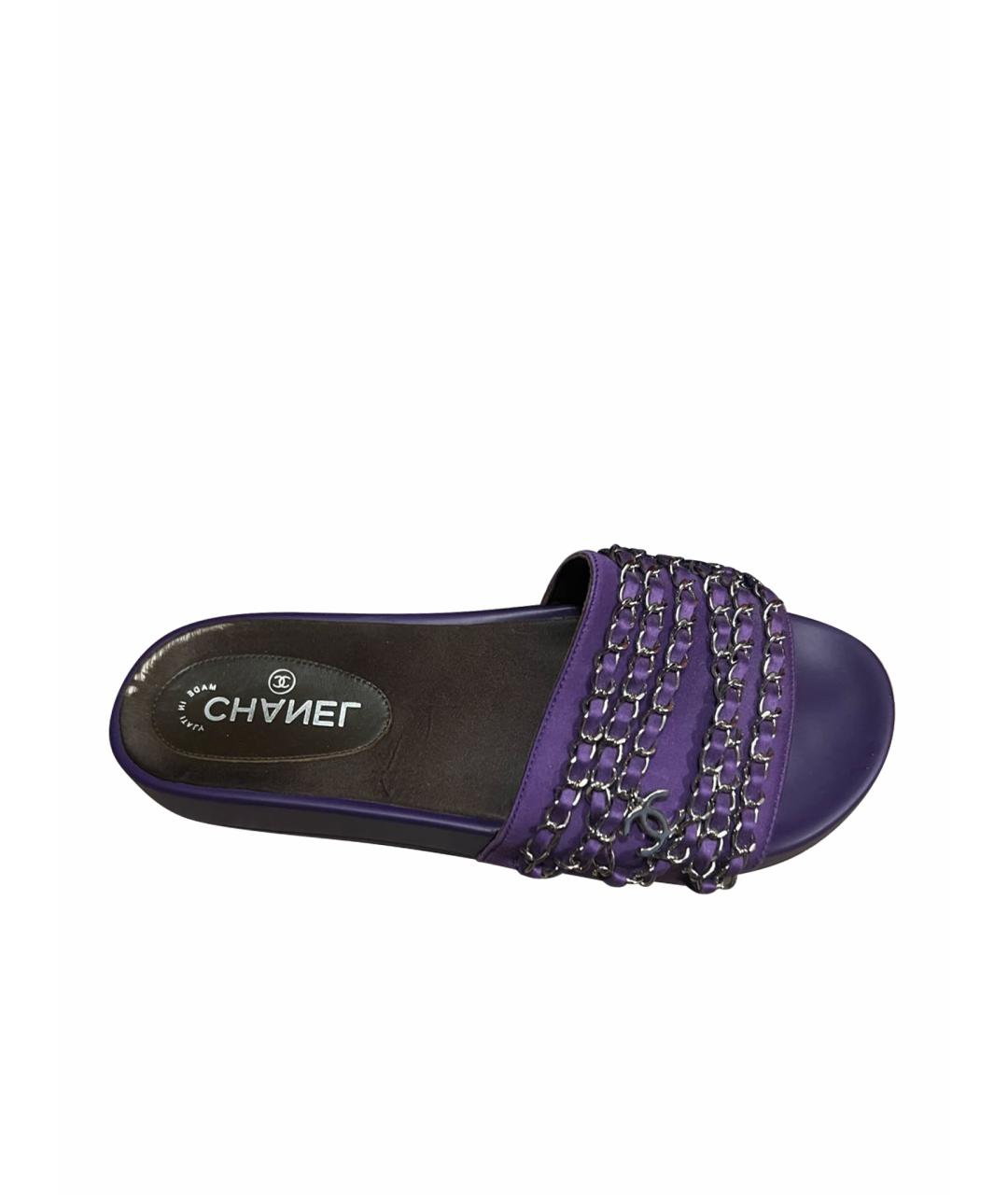 CHANEL PRE-OWNED Фиолетовые текстильные шлепанцы, фото 1