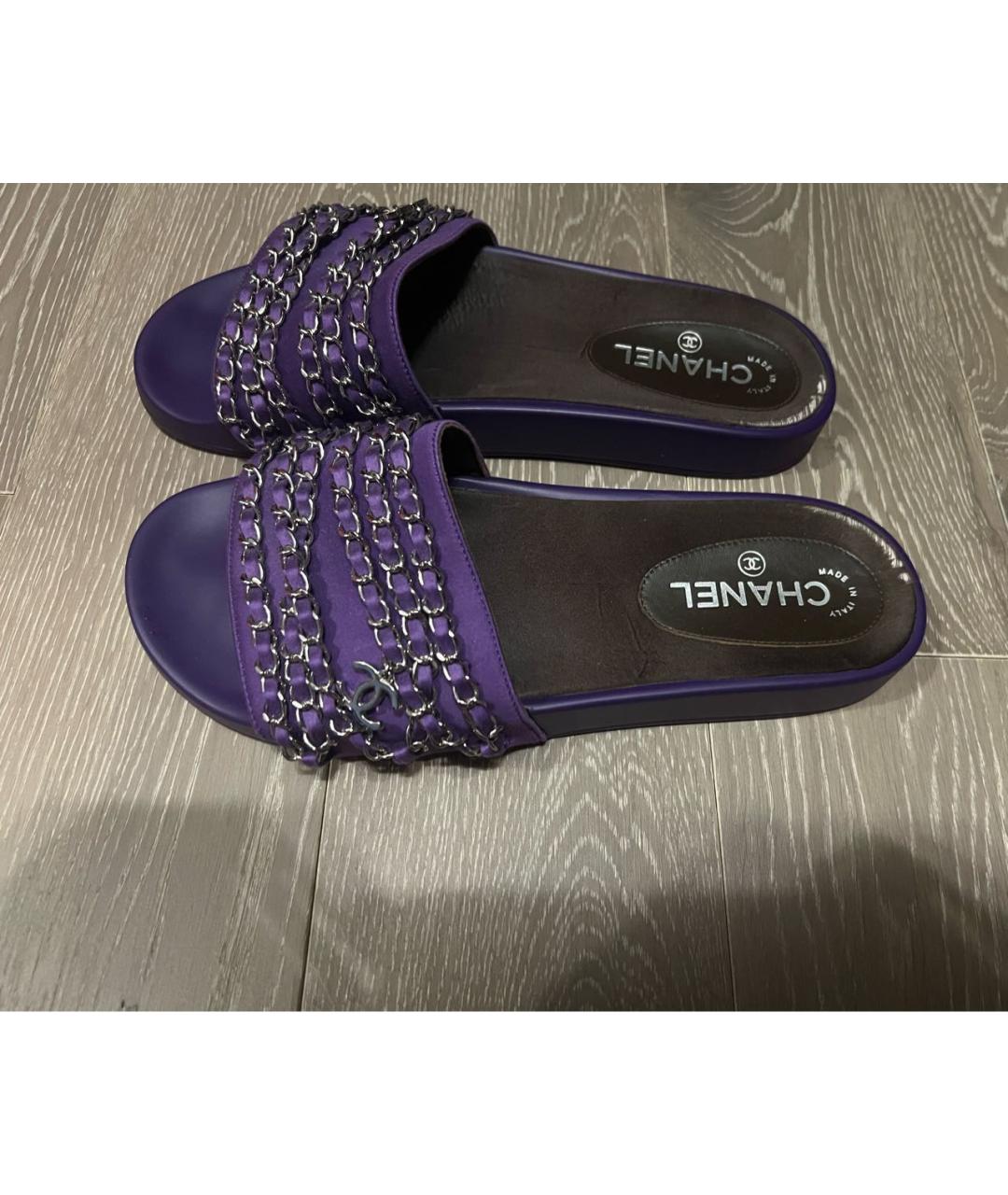 CHANEL PRE-OWNED Фиолетовые текстильные шлепанцы, фото 5