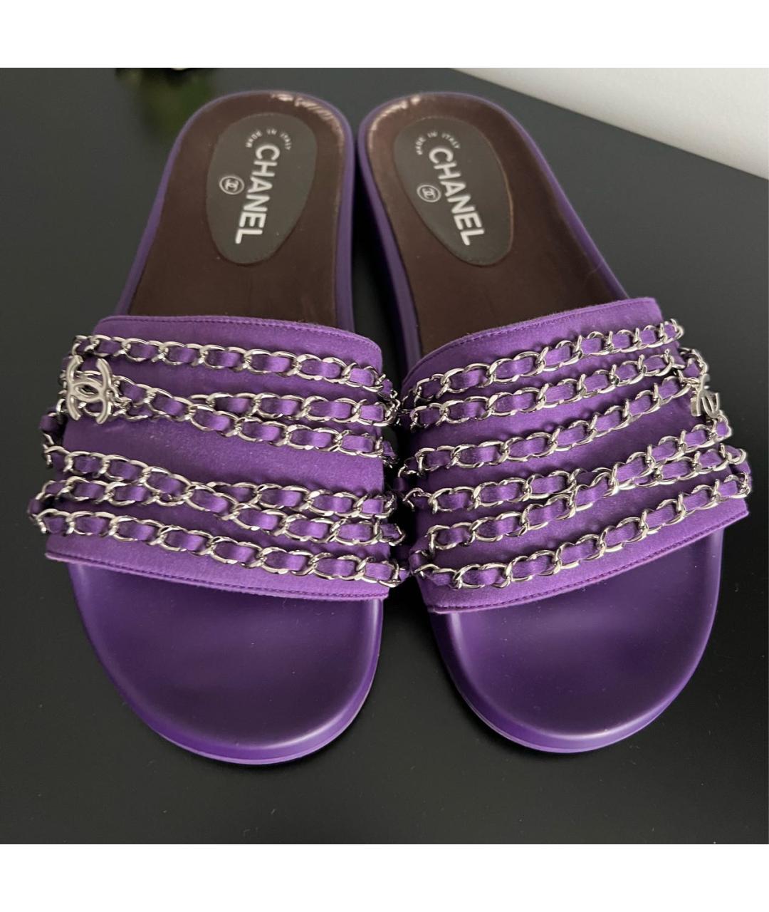 CHANEL PRE-OWNED Фиолетовые текстильные шлепанцы, фото 2