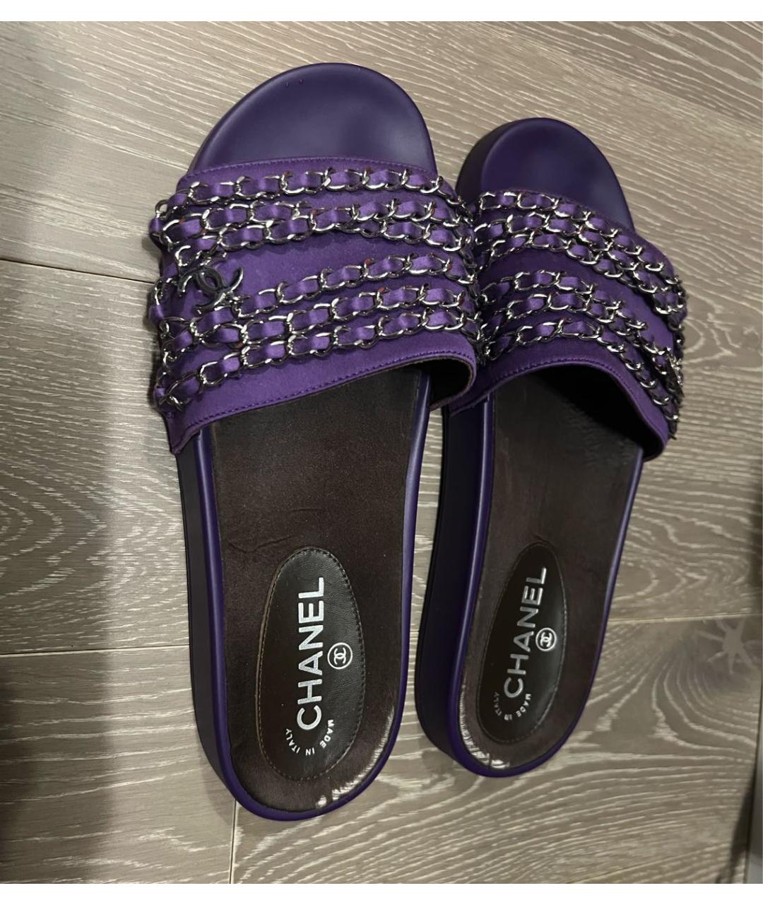 CHANEL PRE-OWNED Фиолетовые текстильные шлепанцы, фото 3