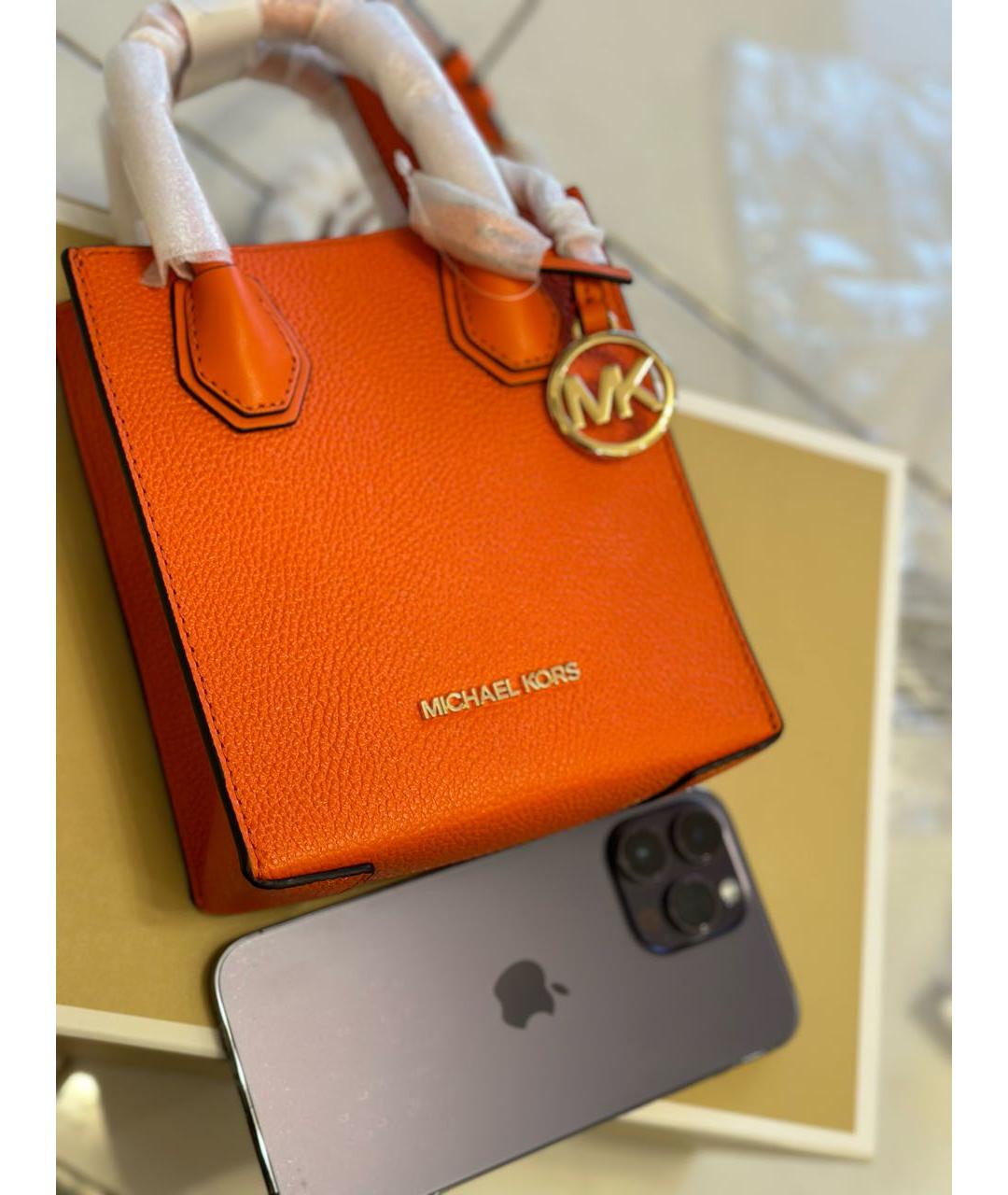 MICHAEL KORS Оранжевая кожаная сумка с короткими ручками, фото 5