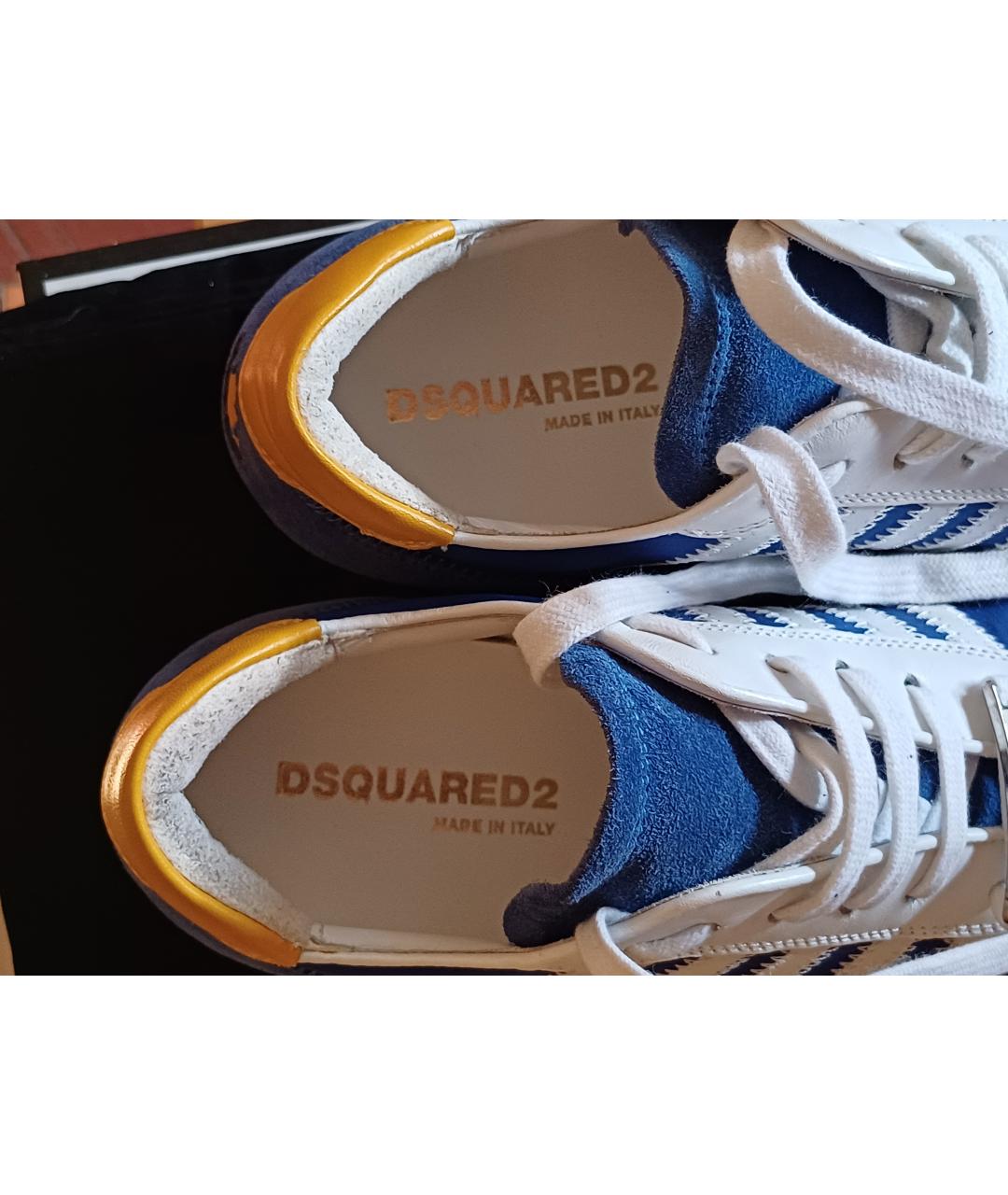 DSQUARED2 Синие кожаные низкие кроссовки / кеды, фото 3