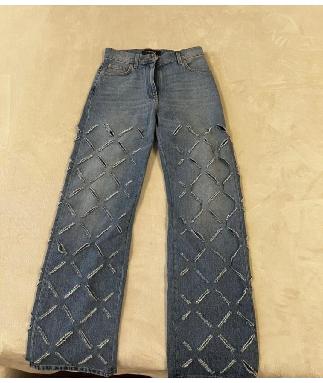 VERSACE Голубые хлопковые прямые джинсы, фото 2