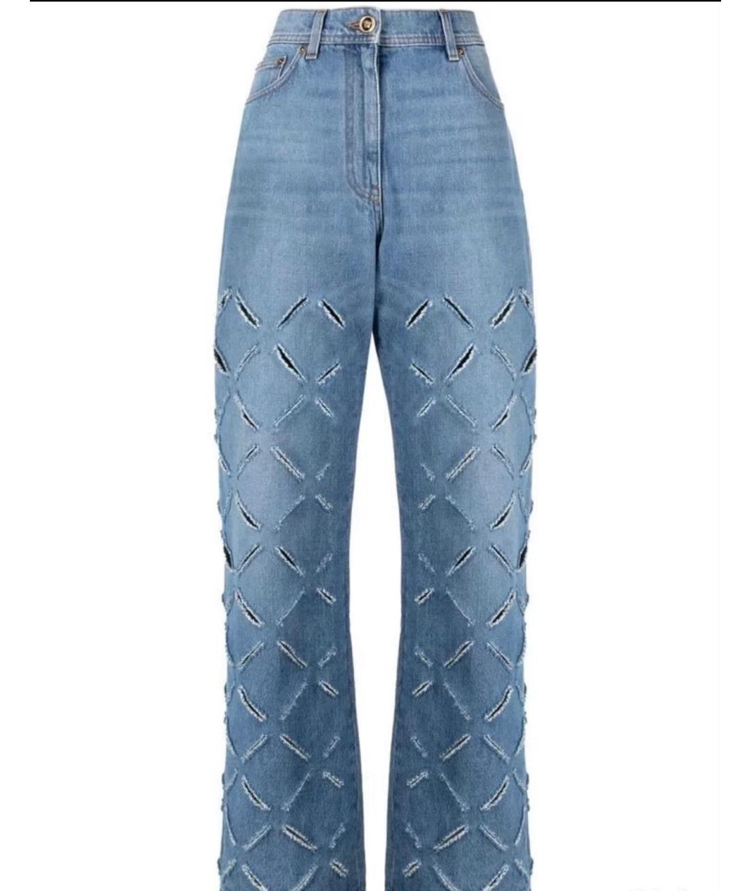 VERSACE Голубые хлопковые прямые джинсы, фото 1