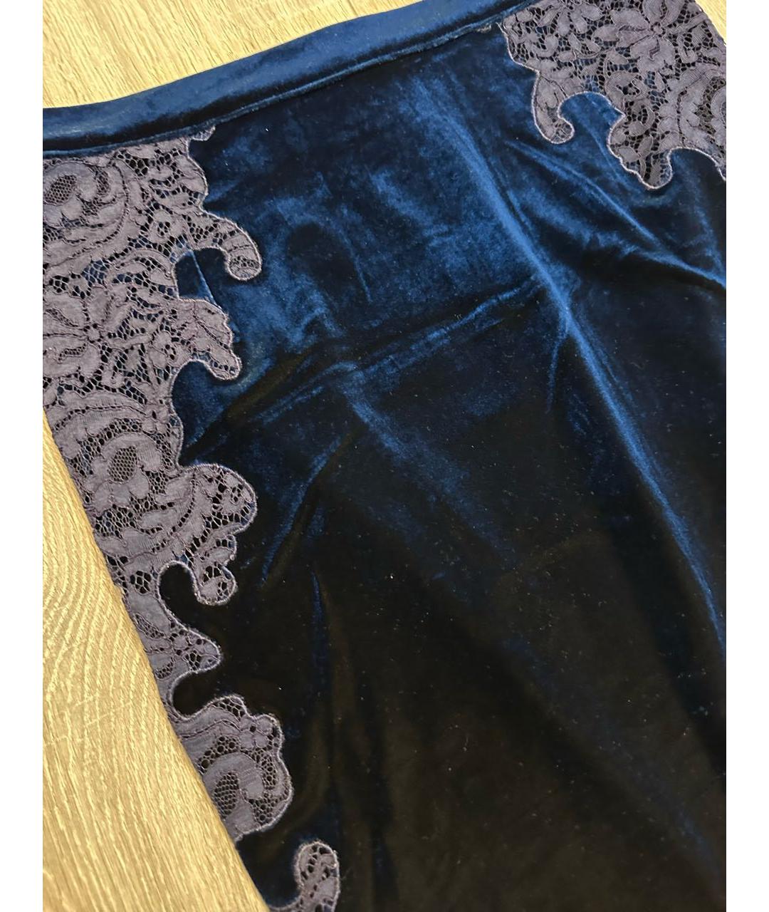 BLUMARINE Темно-синяя бархатная юбка макси, фото 4