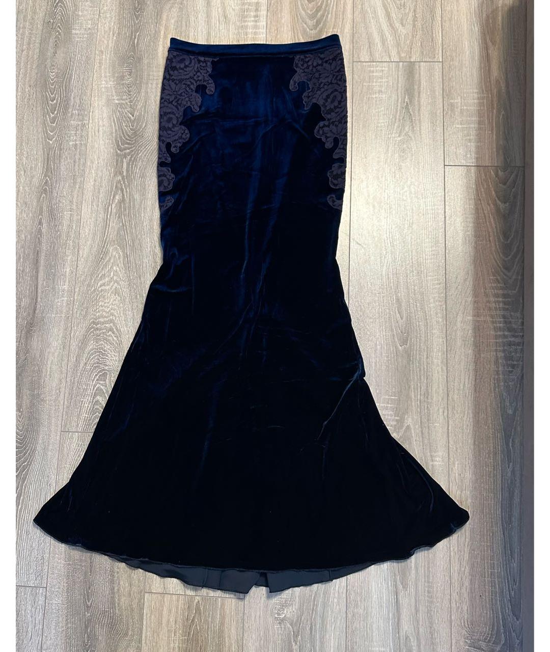 BLUMARINE Темно-синяя бархатная юбка макси, фото 5