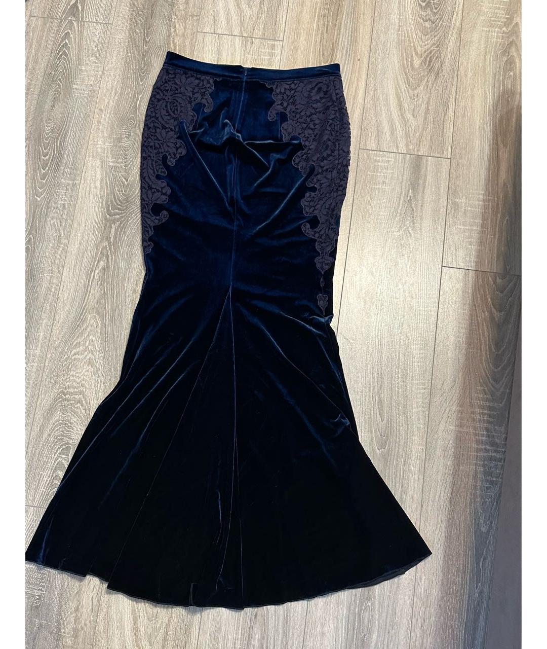 BLUMARINE Темно-синяя бархатная юбка макси, фото 2