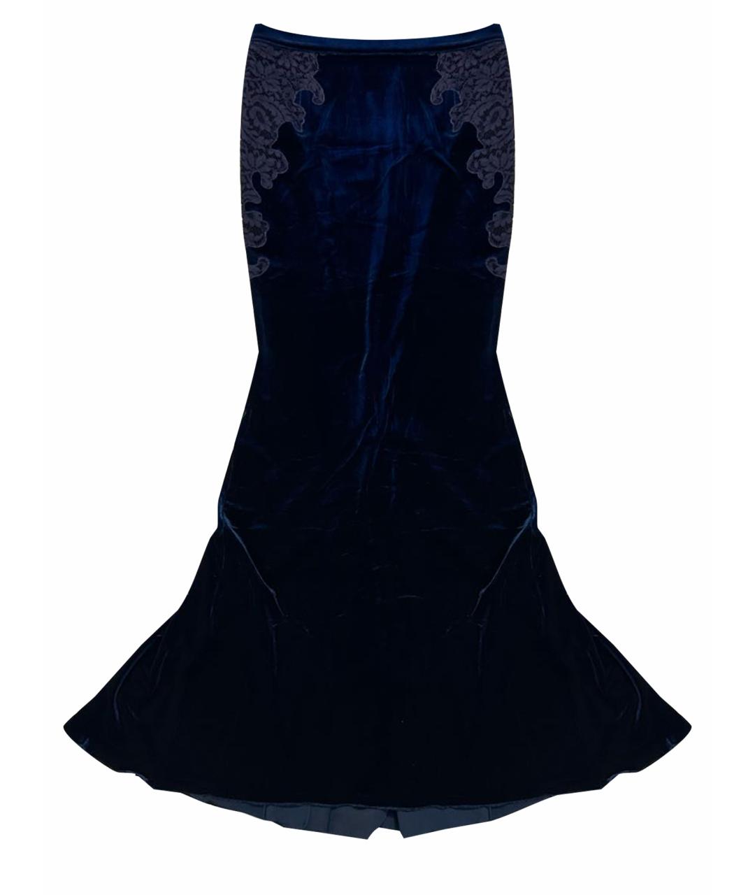 BLUMARINE Темно-синяя бархатная юбка макси, фото 1