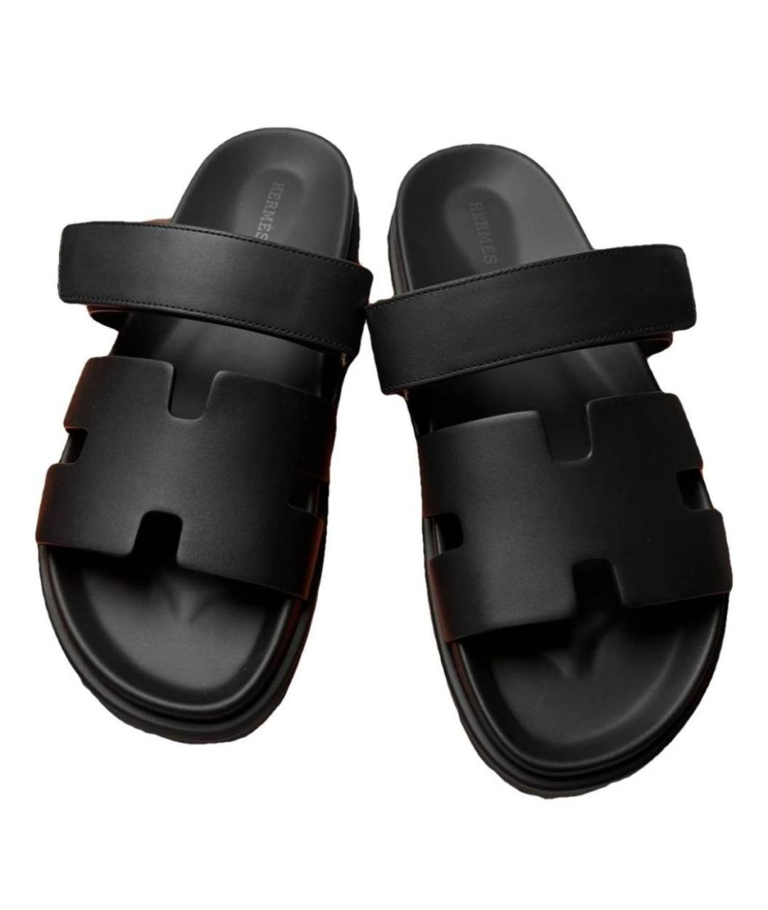 HERMES Черные кожаные сандалии, фото 1
