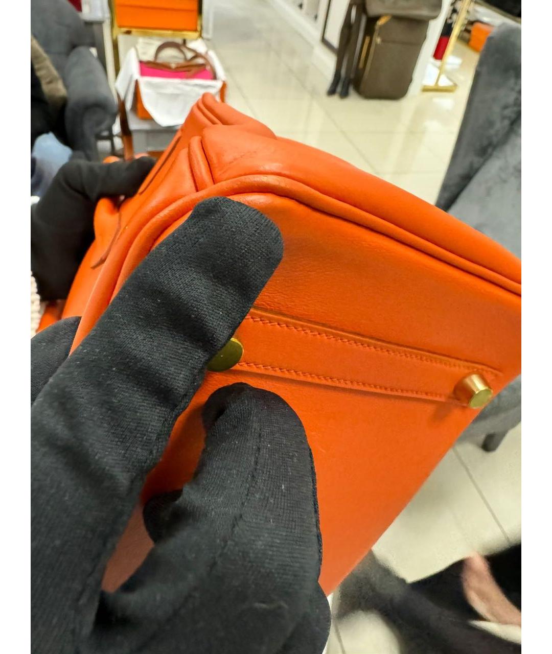 HERMES PRE-OWNED Оранжевая кожаная сумка с короткими ручками, фото 7