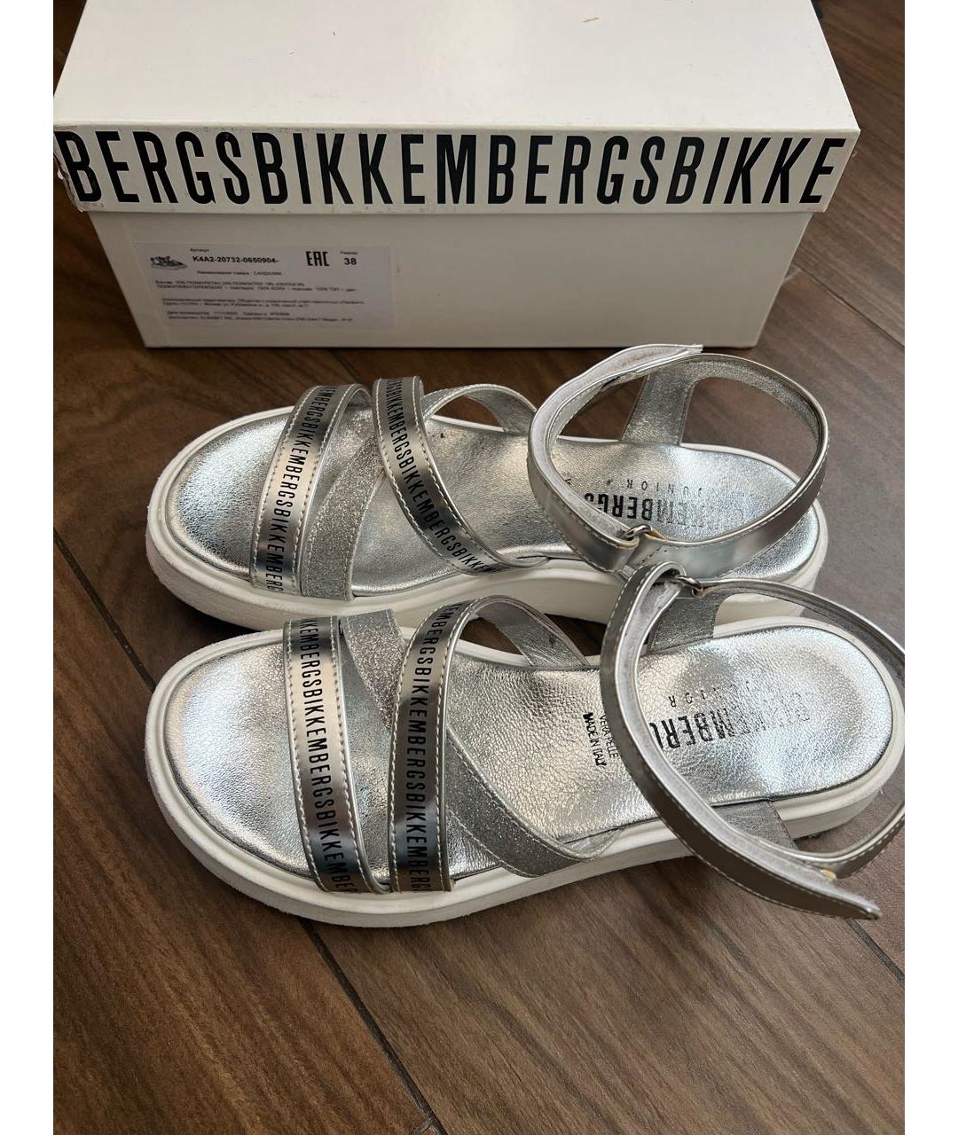 BIKKEMBERGS Серебряные кожаные сандалии и шлепанцы, фото 4