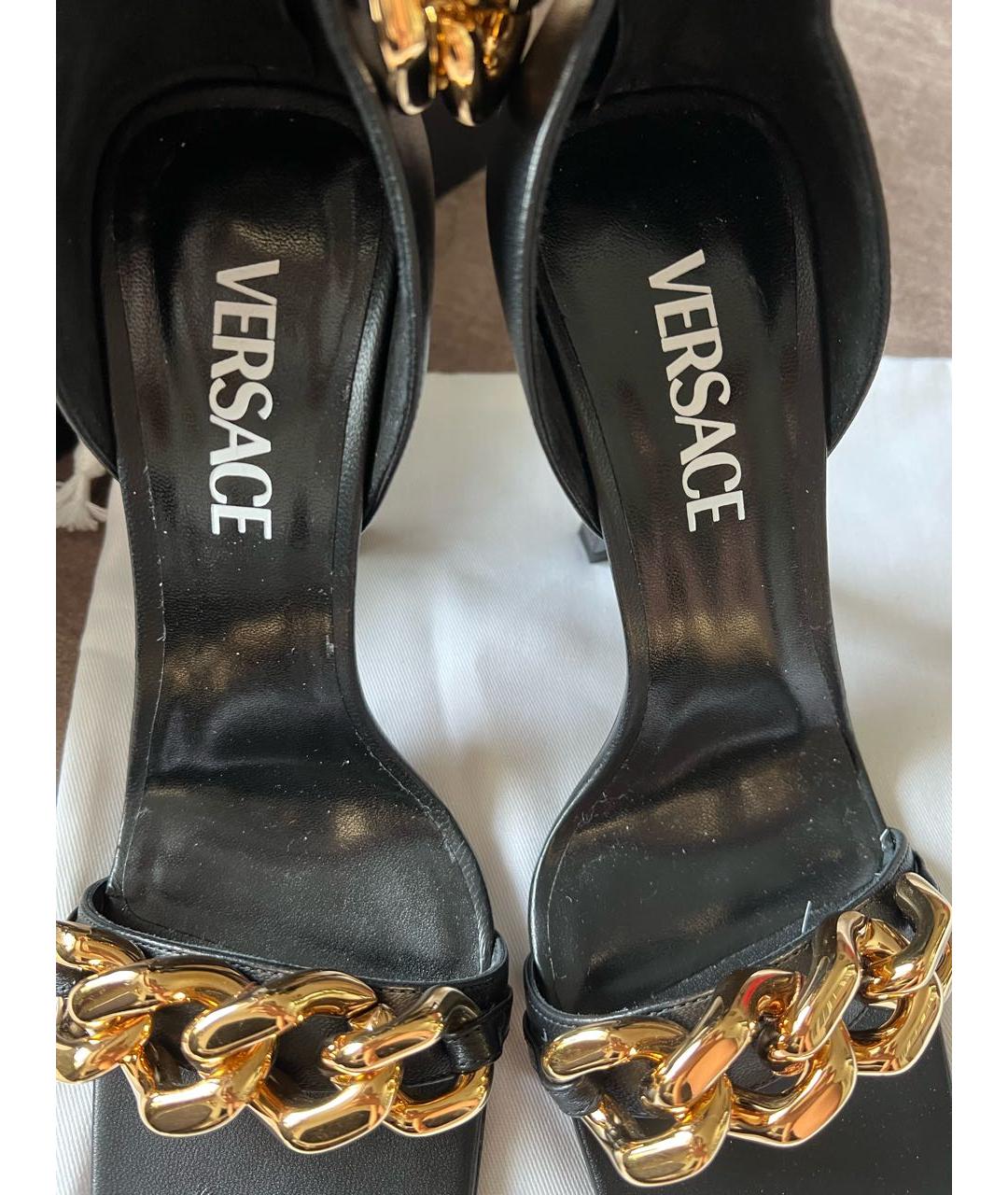 VERSACE Черные кожаные босоножки, фото 7