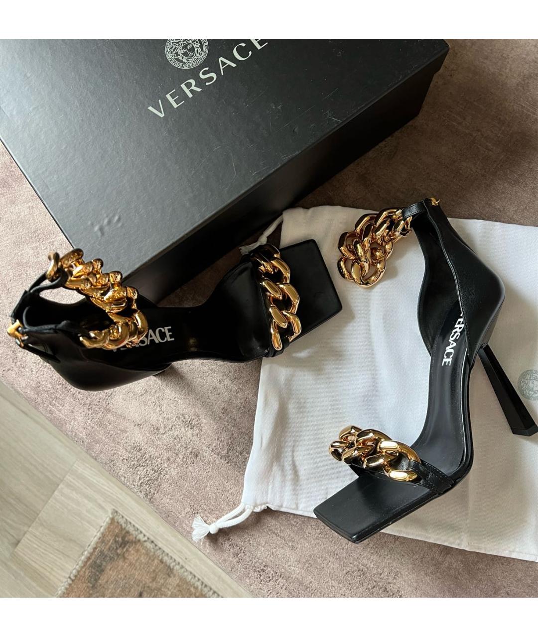 VERSACE Черные кожаные босоножки, фото 8