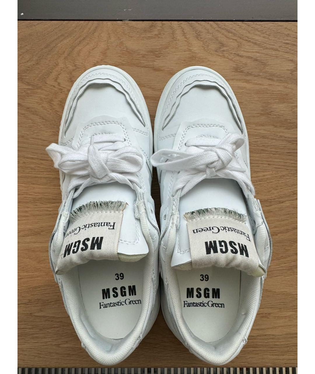 MSGM Белые кожаные низкие кроссовки / кеды, фото 3