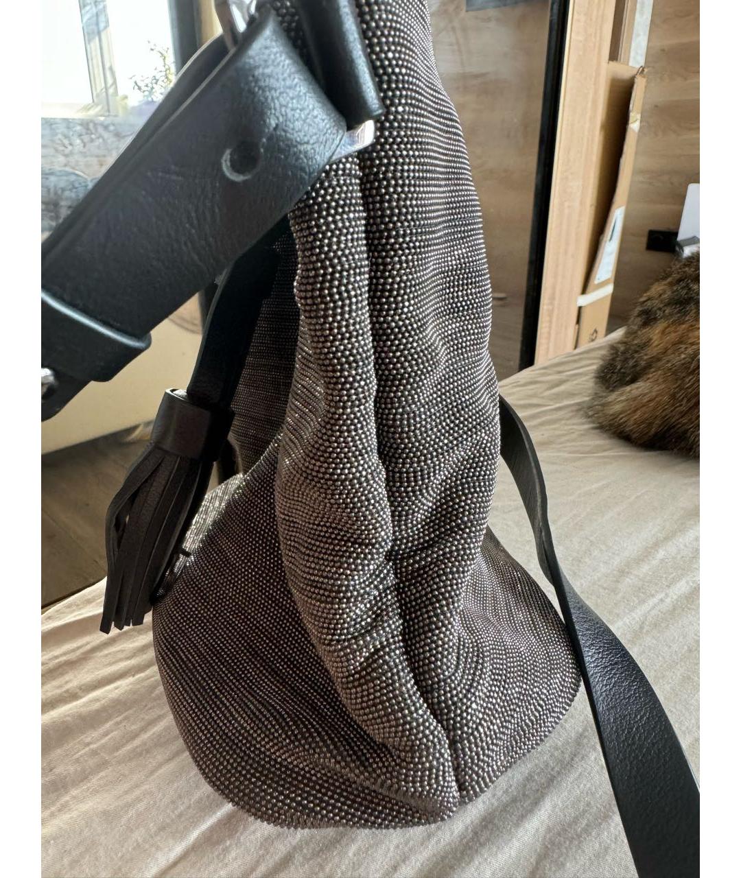 BRUNELLO CUCINELLI Антрацитовая кожаная сумка через плечо, фото 3